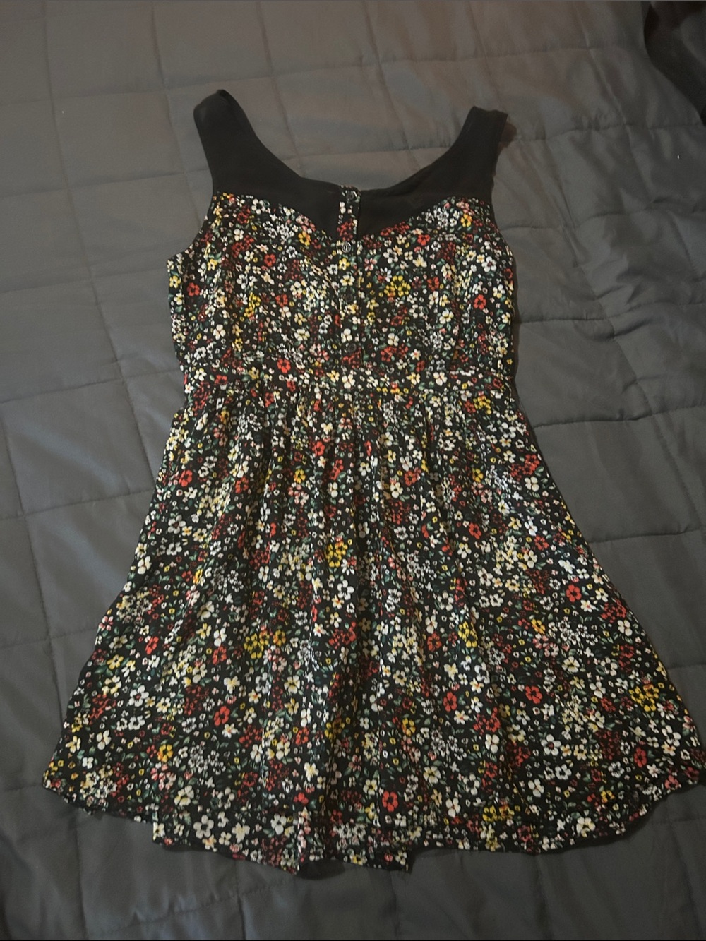 Floral Black Sleeveless Top with Multicolor Flowers